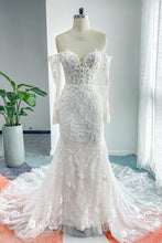 Load image into Gallery viewer, Trumpet-Mermaid Chapel Train Lace Tulle Wedding Dress