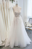 A-Line Sweep-Brush Train Lace Tulle Wedding Dress