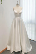 A-Line Sweep-Brush Train Satin Wedding Dress