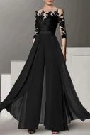 A Line Jewel Neck 3/4 Length Sleeves Floor Length Mother Dresses